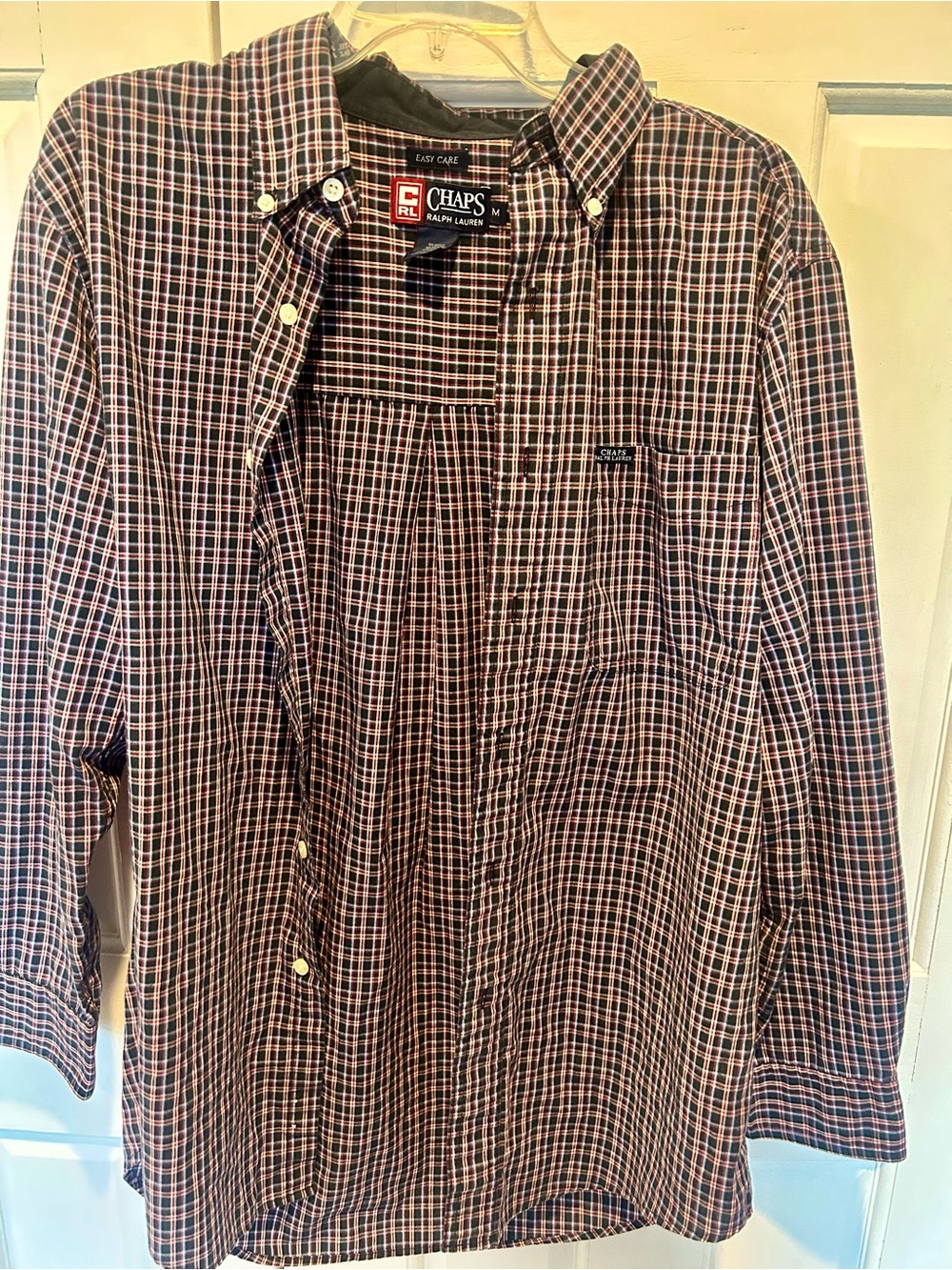 Chaps Men's Navy and Red Plaid Button-Down Shirt